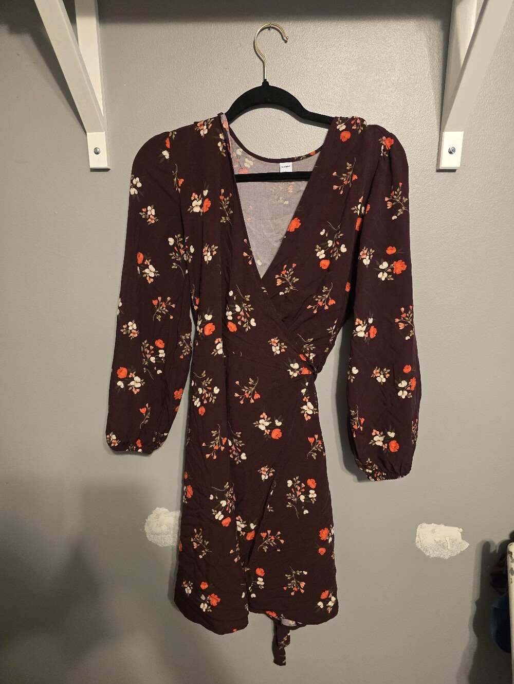 Old Navy Floral Wrap Mini Dress in Wine Red